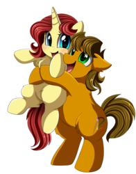 Size: 2152x2747 | Tagged: safe, artist:pridark, oc, oc only, oc:alex the chubby pony, oc:eilemonty, pony, chest fluff, cute, duo, eilemonty, female, high res, hug, hug from behind, looking at you, male, mare, ponysona, simple background, smiling, stallion, transparent background