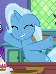 Size: 518x682 | Tagged: safe, screencap, trixie, pony, unicorn, all bottled up, g4, cute, diatrixes, eyes closed, female, floppy ears, incoming hug, lip bite, mare, solo