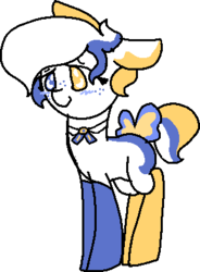 Size: 290x395 | Tagged: safe, artist:nootaz, oc, oc only, oc:tide, earth pony, pony, blushing, collar, female, freckles, heterochromia, mare, ponified, simple background, solo, standing, tide pods, tide pony, transparent background