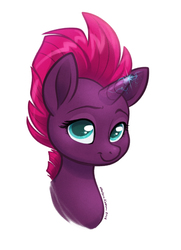 Size: 629x868 | Tagged: safe, artist:autogatos, fizzlepop berrytwist, tempest shadow, pony, unicorn, g4, my little pony: the movie, bust, cute, female, filly, magic, portrait, simple background, solo, tempestbetes, white background