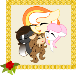 Size: 1686x1673 | Tagged: safe, artist:candysweets90240, oc, oc only, oc:candy sweets, oc:cookie, oc:destiny, oc:desty, flower, snuggling