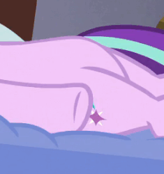 Size: 258x274 | Tagged: safe, screencap, starlight glimmer, pony, unicorn, a royal problem, g4, season 7, animated, animation error, belly, cropped, female, lying, mare, on back, pictures of bellies, solo