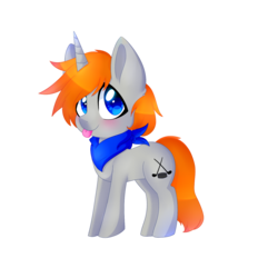 Size: 1500x1500 | Tagged: safe, artist:cammyshypai, oc, oc only, oc:disterious, pony, unicorn, bandana, blue eyes, blushing, chibi, cute, cutie mark, horn, male, orange mane, simple background, solo, stallion, tongue out, transparent background