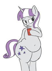 Size: 2160x2969 | Tagged: safe, artist:andelai, colorist:threeareess, twilight velvet, pony, unicorn, g4, belly, bipedal, chubby, drink, drinking, fat, female, high res, mare, simple background, solo, straw, thunder thighs, twilard velvet, white background