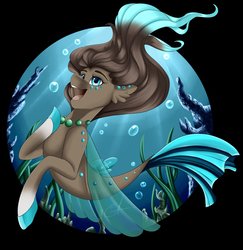 Size: 1994x2048 | Tagged: safe, artist:crecious, oc, oc only, seapony (g4), black background, female, mare, seaponified, simple background, smiling, solo, species swap, underwater
