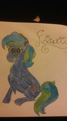 Size: 584x1040 | Tagged: safe, artist:glowstickexplosion, oc, oc only, oc:felicity stars, pegasus, pony, female, mare, photo, smiling, solo, traditional art