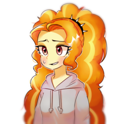 Size: 500x500 | Tagged: safe, artist:dilandau203, adagio dazzle, human, equestria girls, g4, blushing, bust, clothes, cute, female, grin, hoodie, humanized, long hair, nervous, simple background, smiling, solo, sweat, sweatdrop, white background