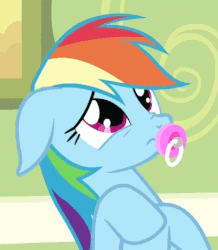 Size: 409x470 | Tagged: safe, artist:christian silvermoon, edit, edited screencap, screencap, rainbow dash, pegasus, pony, g4, read it and weep, adult foal, animated, cute, dashabetes, female, pacifier, pacifier edit, pouting, solo, sucking