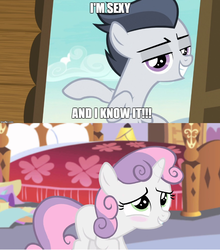 Size: 3552x4032 | Tagged: safe, artist:jawsandgumballfan24, rumble, sweetie belle, pony, g4, marks and recreation, blushing, female, lmfao, male, meme, sexy and i know it (lmfao), ship:rumbelle, shipping, song reference, straight