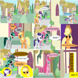 Size: 8000x8000 | Tagged: safe, artist:cloinsgrain, artist:mellowbomb, applejack, fluttershy, pinkie pie, rainbow dash, rarity, twilight sparkle, alicorn, pony, comic:calamity fateful, g4, 1000 hours in ms paint, absurd resolution, comic, dialogue, mane six, ponyville, twilight sparkle (alicorn)