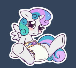 Size: 1536x1370 | Tagged: safe, artist:sylph-space, edit, princess celestia, sweetie belle, alicorn, pony, g4, cute, cutelestia, diaper, diasweetes, female, filly, foal, fusion, inverted mouth, smiling, solo