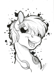 Size: 1545x2220 | Tagged: safe, artist:lupiarts, oc, oc only, oc:cookie malou, pony, bust, headphones, monochrome, portrait, solo, traditional art