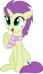 Size: 4980x8489 | Tagged: safe, artist:aureai, oc, oc only, oc:sky spark, pony, unicorn, g4, absurd resolution, accessory, clothes, commission, cute, cutie mark, female, horn, mare, open mouth, scarf, simple background, smiling, solo, telescope, transparent background, vector