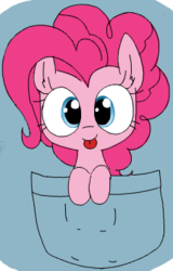 Size: 226x354 | Tagged: safe, artist:wafflecakes, pinkie pie, g4, :p, cute, diapinkes, female, looking at you, micro, pocket, pocket pony, ponk, raspberry, silly, simple background, solo, tongue out, weapons-grade cute
