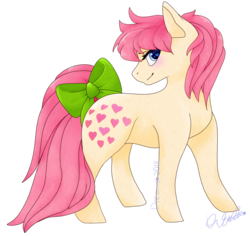 Size: 1024x967 | Tagged: safe, artist:dreamcreationsink, peachy, earth pony, pony, g1, g4, bow, female, g1 to g4, generation leap, heart eyes, mare, simple background, solo, tail bow, transparent background, wingding eyes