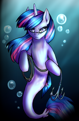 Size: 1312x2000 | Tagged: safe, artist:not-ordinary-pony, twilight sparkle, seapony (g4), g4, dethklok, female, grappling hook, seaponified, seapony twilight, serious, serious face, solo, song reference, species swap, underwater