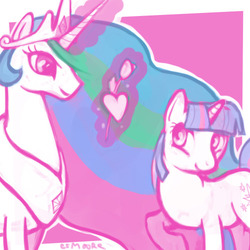 Size: 500x500 | Tagged: safe, artist:clorin spats, princess celestia, twilight sparkle, g4, duo, female, lesbian, ship:twilestia, shipping, simple background, sketch