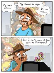 Size: 600x817 | Tagged: safe, artist:tompreston, fluttershy, human, g4, andrew dobson, brony, computer, speech bubble, thought bubble, tom preston, toy