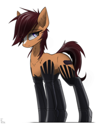 Size: 2400x2970 | Tagged: safe, artist:fenixdust, oc, oc only, oc:wireless fuzz, cyborg, earth pony, pony, amputee, augmented, ear fluff, female, high res, mare, prosthetic limb, prosthetics, simple background, solo, white background