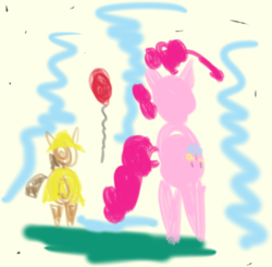 Size: 439x431 | Tagged: safe, artist:perfectblue97, pinkie pie, earth pony, pony, g4, balloon, crayon drawing, drawing, foal, it