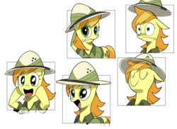 Size: 1845x1341 | Tagged: safe, artist:iggler, teddie safari, pony, g4, bust, cute, expressions, eyes closed, female, floppy ears, hat, multeity, open mouth, portrait, simple background, smiling, solo, transparent background
