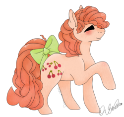 Size: 1024x967 | Tagged: safe, artist:dreamcreationsink, cherries jubilee, earth pony, pony, g1, bow, female, mare, raised hoof, simple background, solo, tail bow, transparent background