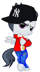 Size: 397x716 | Tagged: safe, artist:jawsandgumballfan24, rumble, pony, g4, baseball cap, bling, cap, clothes, colt, gangsta, gold chains, hat, jacket, male, mlb, new york yankees, pants, simple background, solo, transparent background