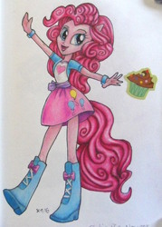 Size: 800x1115 | Tagged: safe, artist:andpie, pinkie pie, equestria girls, g4, cupcake, female, food, ponied up, solo, traditional art