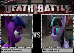 Size: 899x641 | Tagged: safe, artist:dashiemlpfim, artist:stefano96, twilight sparkle, oc, oc:twivine sparkle, alicorn, pony, elements of insanity, g4, 3d, brutalight sparcake, death battle, eoi, exploitable meme, gmod, meme, self paradox, self ponidox, source filmmaker, twilight sparkle (alicorn), versus