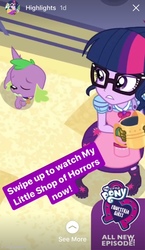 Size: 640x1102 | Tagged: safe, screencap, sci-twi, spike, spike the regular dog, twilight sparkle, dog, equestria girls, g4, my little pony equestria girls: better together, my little shop of horrors, instagram