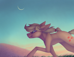 Size: 1000x766 | Tagged: safe, artist:wwalexcornerww, applejack, earth pony, pony, g4, crescent moon, evening, female, galloping, mare, moon, running, solo