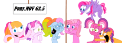 Size: 2853x1015 | Tagged: safe, artist:evilbelle38, cheerilee (g3), pinkie pie (g3), rainbow dash (g3), scootaloo (g3), starsong, sweetie belle (g3), toola-roola, .mov, g3, g3.5, faic, pony.mov, rope, simple background, style emulation, white background