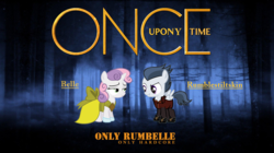 Size: 1346x756 | Tagged: safe, artist:lunaticdawn, rumble, sweetie belle, pony, g4, crossover, female, male, once upon a time, ponified, ship:rumbelle, shipping, straight