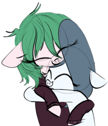 Size: 667x780 | Tagged: dead source, safe, artist:hattsy, oc, oc only, oc:dankflank, oc:hattsy, pony, clothes, colored sketch, cute, eyes closed, floppy ears, hug, simple background, sweater, white background