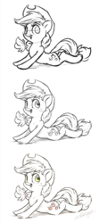 Size: 800x1800 | Tagged: safe, artist:assasinmonkey, applejack, earth pony, pony, g4, backbend, cowboy hat, female, hat, looking at you, mare, simple background, stretching, white background, wip