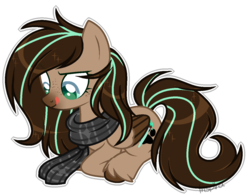 Size: 1270x991 | Tagged: safe, artist:lnspira, oc, oc only, oc:mint, pegasus, pony, clothes, female, mare, prone, scarf, simple background, solo, tongue out, transparent background