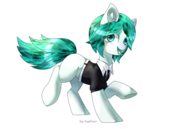 Size: 1707x1280 | Tagged: safe, artist:kaliner123, crystal pony, earth pony, pony, anime, clothes, houseki no kuni, land of the lustrous, phos, phosphophyllite, ponified, shirt, simple background, solo, transparent background