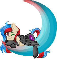 Size: 224x230 | Tagged: safe, artist:sketchyhowl, oc, oc only, oc:blue moon, pegasus, pony, animated, colored wings, female, gif, mare, moon, one eye closed, pixel art, simple background, solo, tangible heavenly object, transparent background