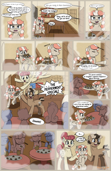Size: 3300x5100 | Tagged: safe, artist:floofyfoxcomics, oc, oc only, oc:peppermint mocha (pegasusjedi), earth pony, pegasus, pony, unicorn, comic:a dash of peppermint, absurd resolution, comic, female, filly, magic, male, mare, stallion, wing hands, younger