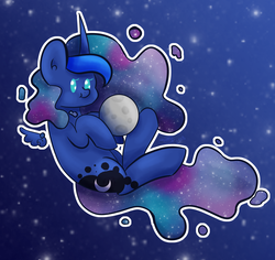 Size: 2558x2416 | Tagged: safe, artist:itssopanda, princess luna, alicorn, pony, g4, chibi, female, high res, moon, pony bigger than a planet, solo, tangible heavenly object