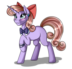 Size: 2400x2300 | Tagged: safe, artist:jack-pie, oc, oc only, oc:cherry dancer, pony, unicorn, bow, bowtie, female, hair bow, high res, mare, raised hoof, simple background, solo, transparent background