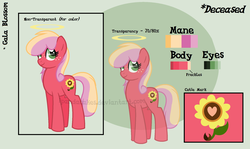 Size: 1921x1148 | Tagged: safe, artist:faith-wolff, artist:ipandacakes, oc, oc only, oc:gala blossom, earth pony, ghost, pony, base used, female, halo, mare, offspring, parent:big macintosh, parent:cheerilee, parents:cheerimac, reference sheet, solo