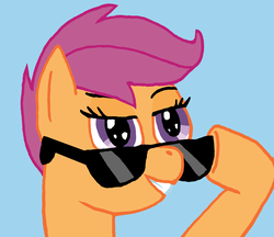 Size: 1830x1580 | Tagged: safe, scootaloo, g4, /pone/, 8chan, cool, grin, smiling, sunglasses