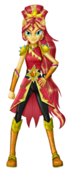 Size: 1668x4184 | Tagged: safe, artist:artemis-polara, sunset shimmer, equestria girls, g4, my little pony equestria girls: legend of everfree, armpits, boots, clothes, crystal guardian, female, gauntlet, hand on hip, high heel boots, pauldron, ponied up, shoes, simple background, smiling, smug, smugset shimmer, solo, transparent background