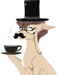 Size: 1000x1302 | Tagged: safe, artist:weird--fish, oc, oc only, oc:rusty star, earth pony, pony, bust, cup, facial hair, food, hat, like a sir, monocle, monocle and top hat, moustache, simple background, solo, tea, teacup, top hat, white background