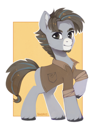 Size: 1800x2400 | Tagged: safe, artist:share dast, oc, oc only, earth pony, pony, beard, clothes, facial hair, male, raised hoof, solo, stallion