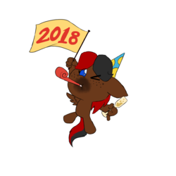 Size: 800x800 | Tagged: safe, artist:sanyo2100, oc, oc only, oc:shadow flash, pegasus, pony, 2018, chibi, cute, female, glass, happy new year, happy new year 2018, hat, holiday, mare, party hat, party horn, solo, wine glass