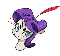Size: 1534x1441 | Tagged: safe, artist:pinkieeighttwo, rarity, pony, g4, beanbrows, blushing, bust, eyebrows, female, portrait, quill, simple background, solo, white background