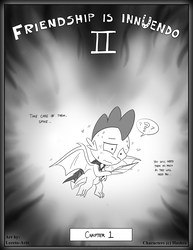 Size: 2550x3300 | Tagged: safe, artist:loreto-arts, spike, dragon, comic:friendship is innuendo, comic:friendship is innuendo vol. 2, g4, cipher, feather, high res, implied gilda, monochrome, older, older spike, winged spike, wings