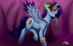 Size: 1280x800 | Tagged: safe, artist:lordofthefeathers, oc, oc only, oc:melody sketch, alicorn, pony, alicorn oc, commission, glowing eyes, grin, jewelry, necklace, smiling, solo